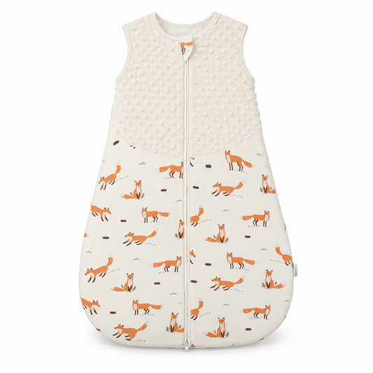 Baby-Schlafsack mit Fuchs-Motiv auf weissem Hintergrund